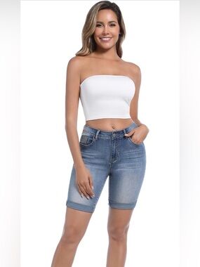 Classic Mid-Rise Blue Denim Jean Shorts for Women